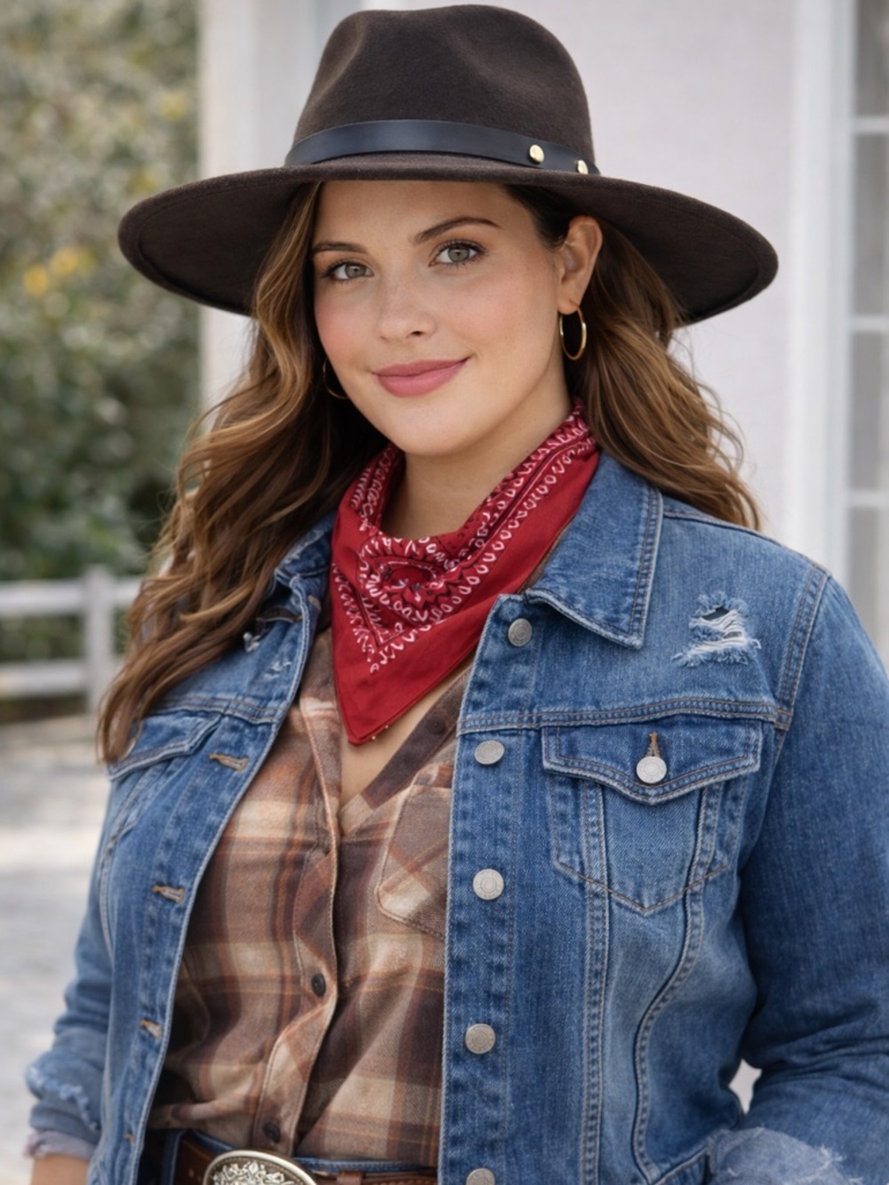 Womens Brown Wide Brim Felt Hat Faux Leather Band Studded Boho Western One Size - Picture 2 of 6
